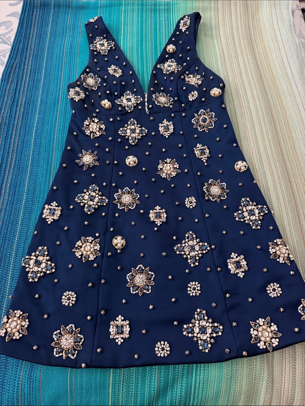 Alice + Olivia Navy Blue Mandy Embellished Mini Dress